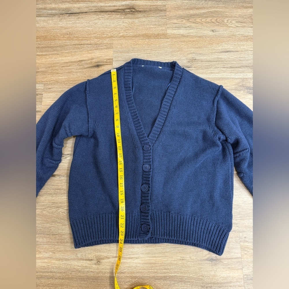 Zara Women Navy Blue V Neck Button Front Knit Cardigan Sweater Size S-M Wool - Picture 7 of 8